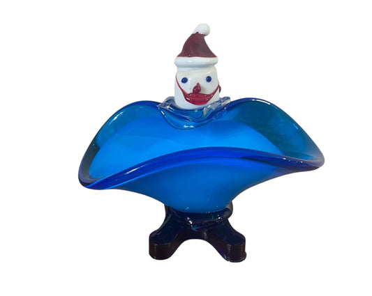 #651 Vintage MCM Murano  Santa Claus Art Glass Candy Dish