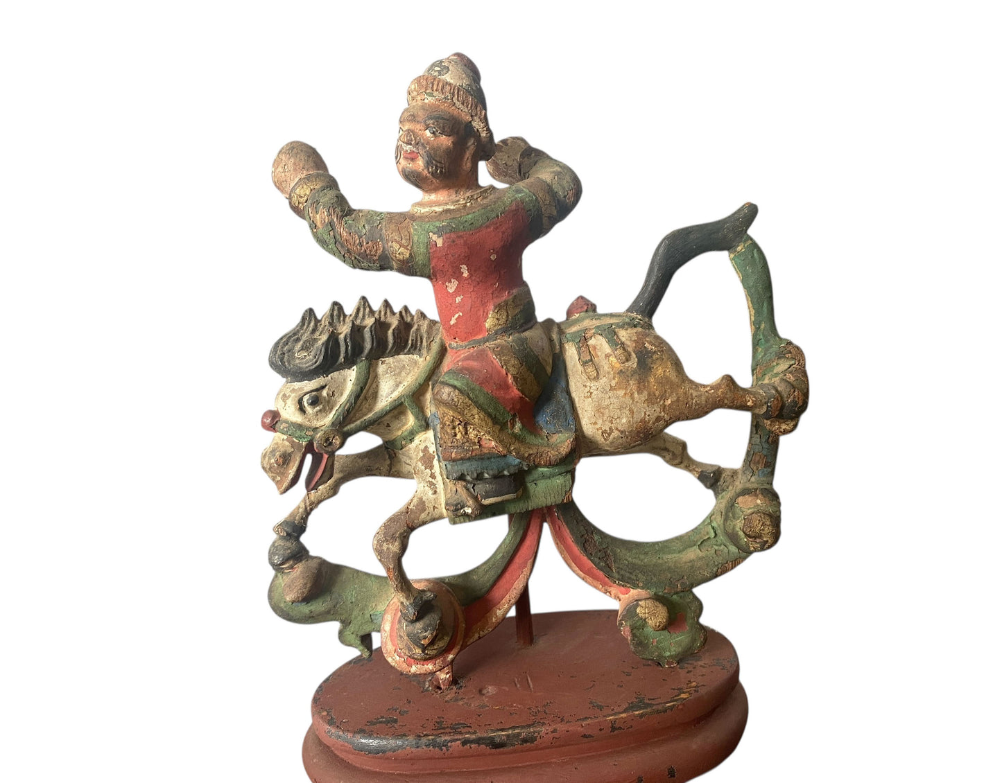 #7153 Antique Asian Chinese 1800's Carved Wood Figure Of An Equestrian