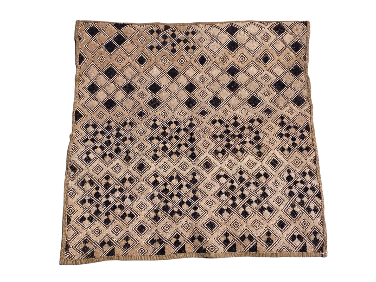 #6701 Vintage LG  African Tribal Kuba Kasai Velvet Raffia Textile 27" by 26.5"