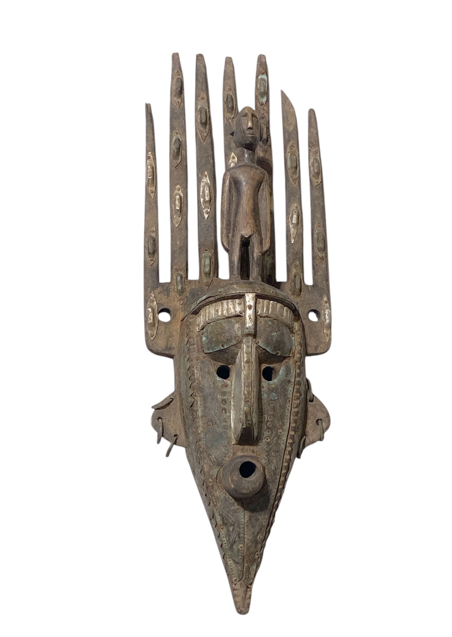 #1171 Vintage  African Bamana Ntomo Marka Mask W/ Aluminum 27" H