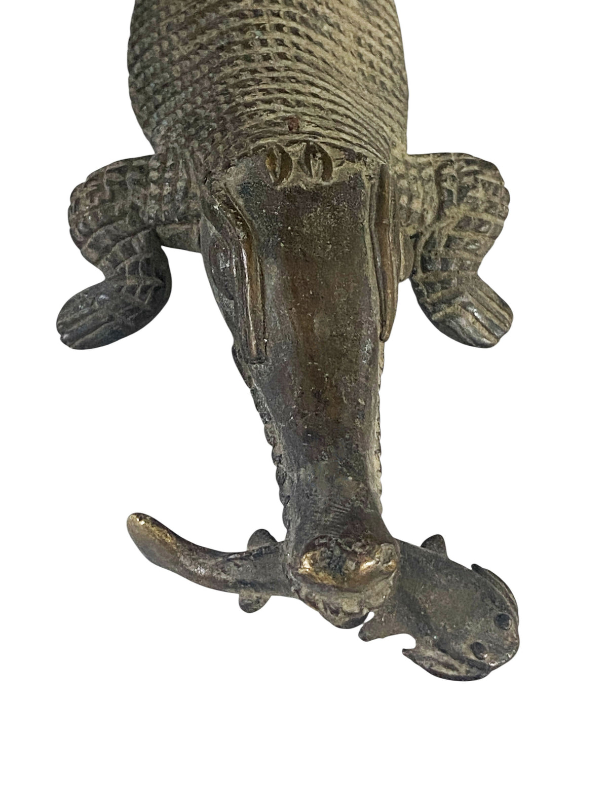 #55  Bronze AfricanTribal/ Ashanti Akan Of a CROCODILE I Coast 1.5" h by 11"w