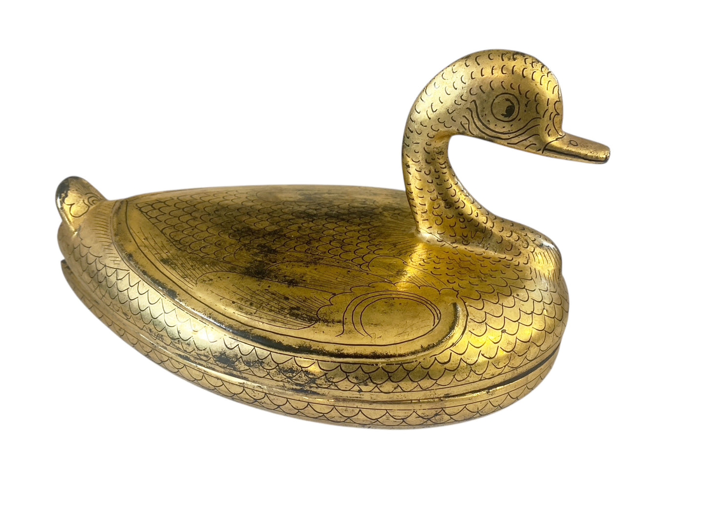 #675 Vintage Burmese Gold Painted Wood Lacquered Duck Trinket Box