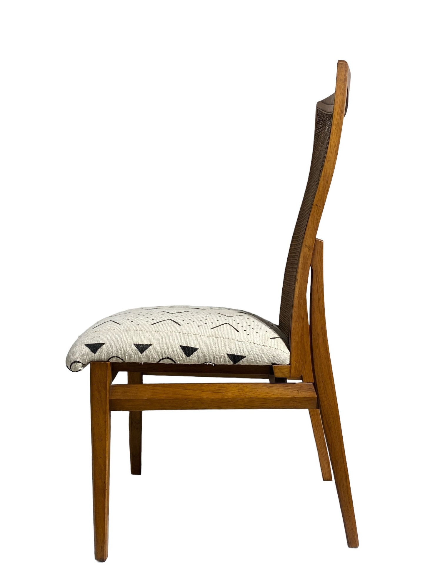 #3581 Mid-Century Rattan Back Chair With Mud Cloth