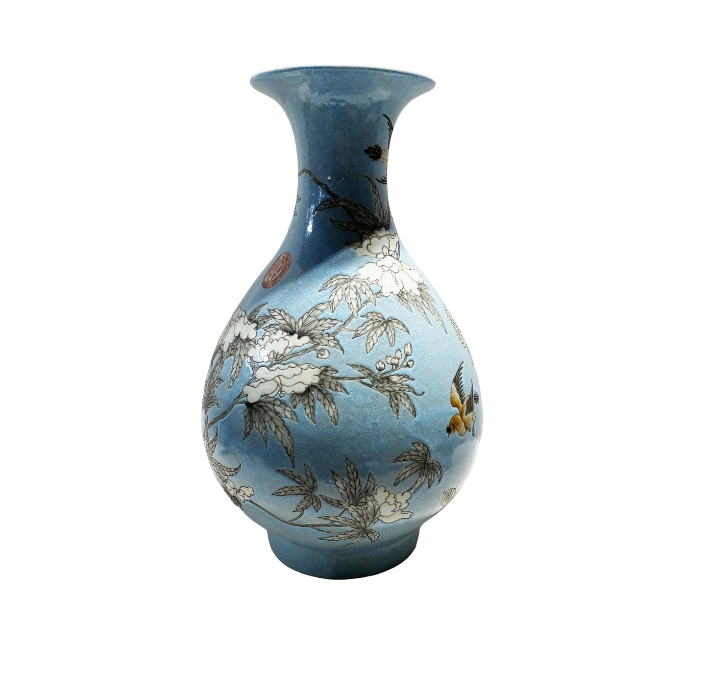 #7275  Vtg Chinese Famille Rose Porcelain Chrysanthemum  Vase 17.5" H