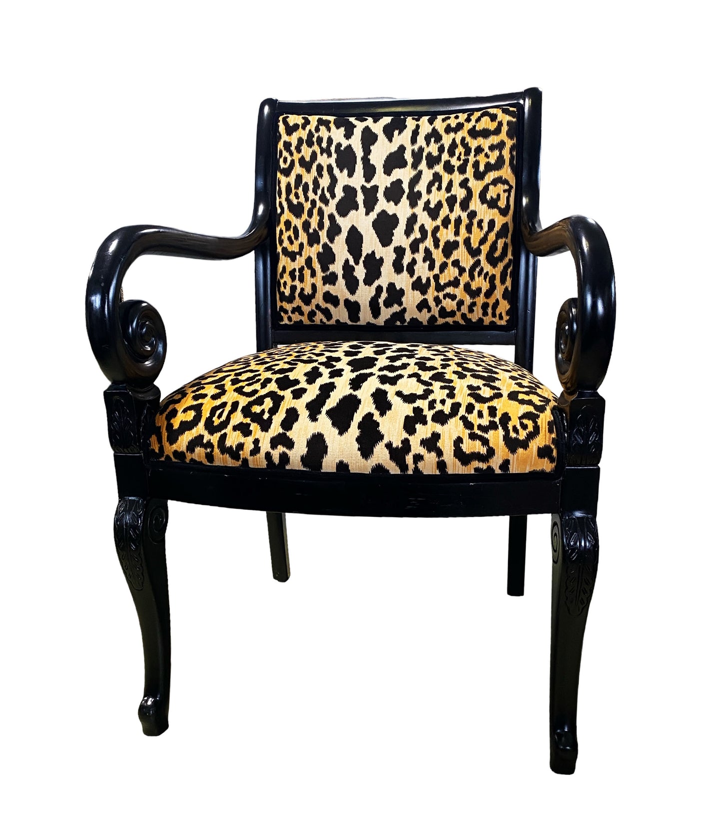 #6173 Vintage French Style Lacquer Wood Chair W/ animal Print  Fabric