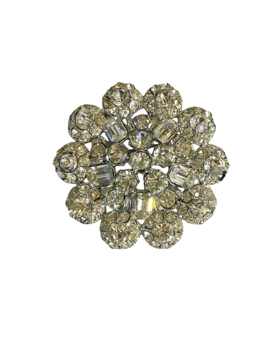 #6306 Vintage Silver Tone Diamanté Clear Rhinestone  Pin Brooch