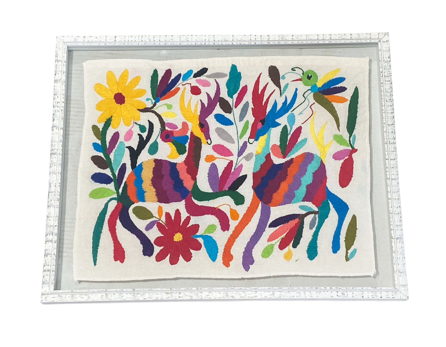 #6437 Mexican Otomi Textile  Hand  Embroidery   Framed 21" w