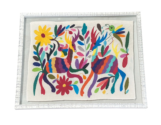 #6437 Mexican Otomi Textile  Hand  Embroidery   Framed 21" w