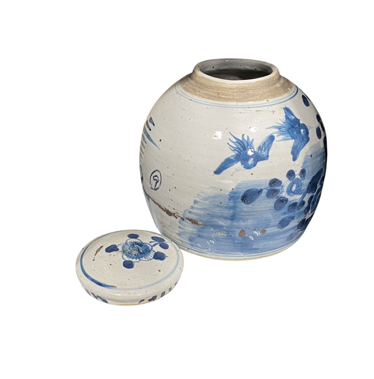 #7293 Chinoiserie Blue & White Porcelain Ginger Jar 9" H
