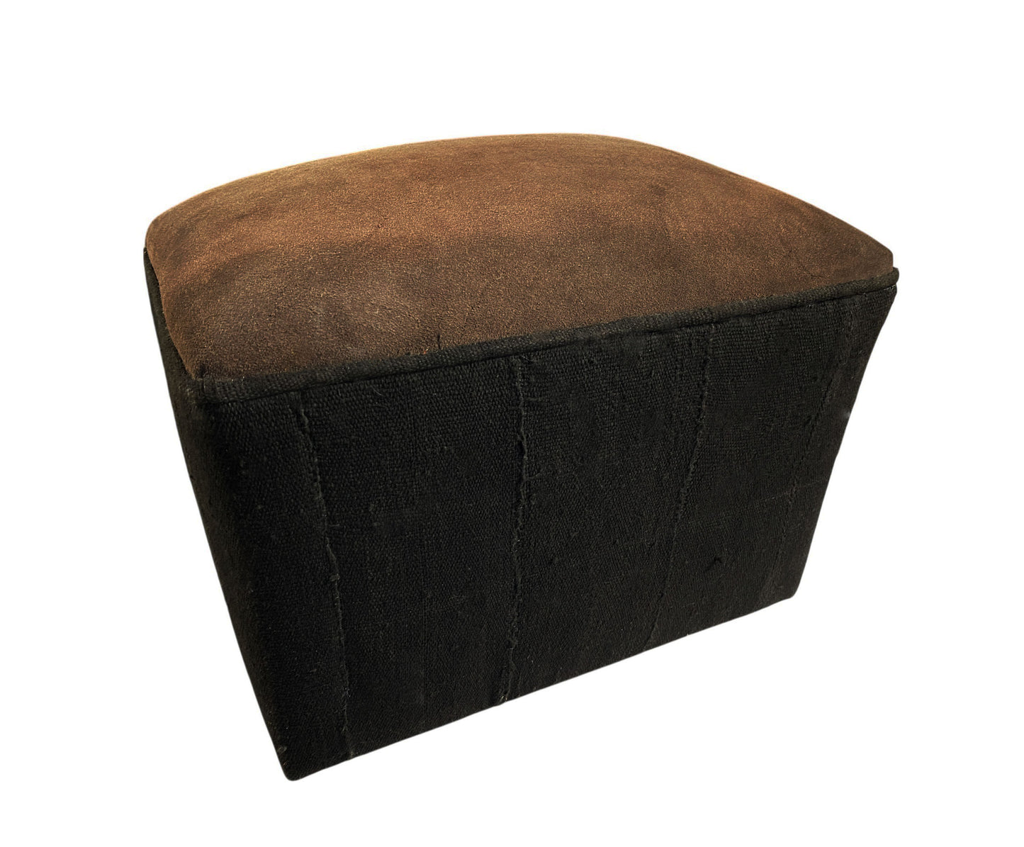 #3810 Custom Made W/African Mud Cloth and Cowhide Leather Ottoman 18.5"W by 16" H
