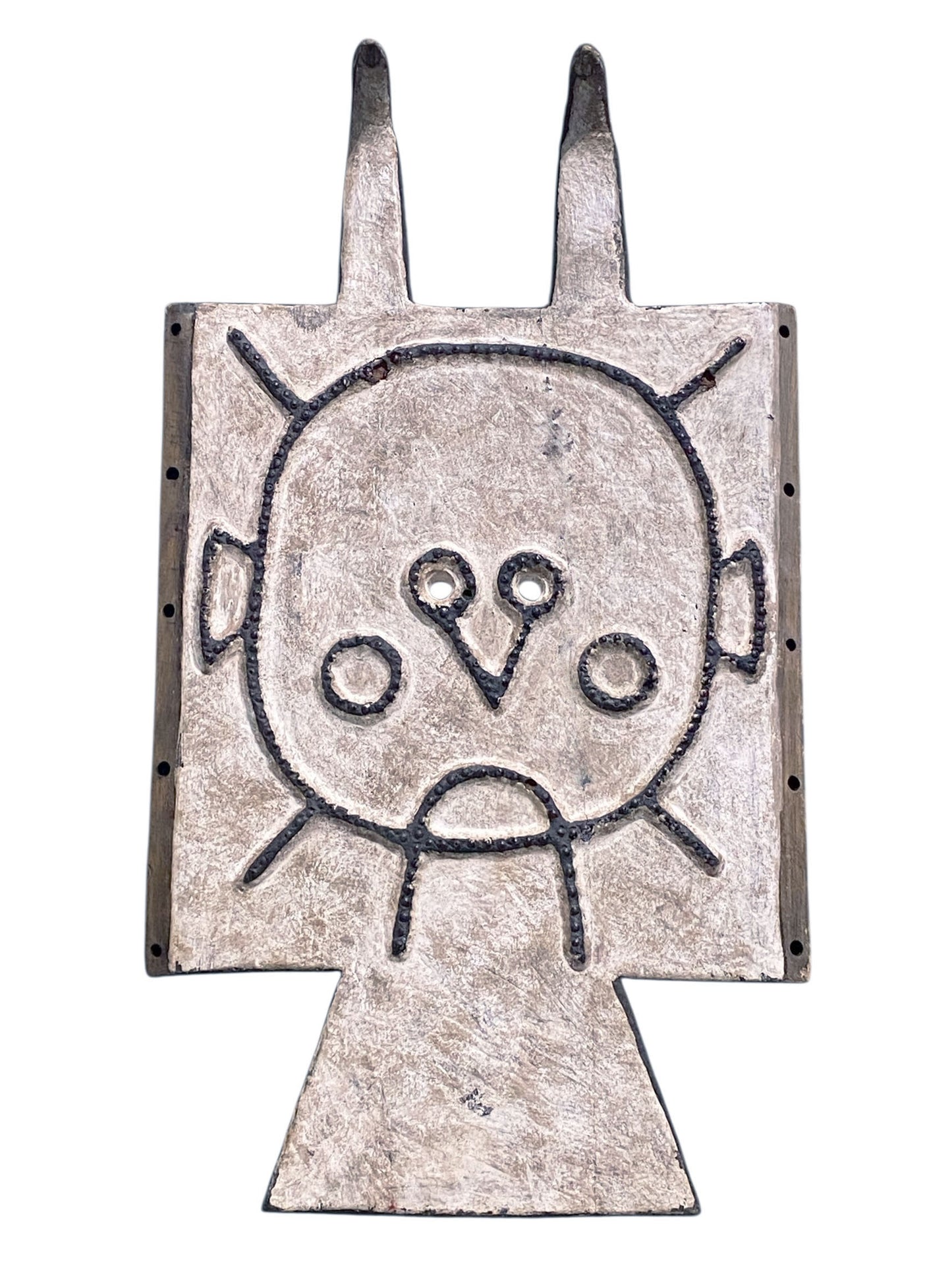 #1177 VTG African Toussian Bird Mask Carved Wood Plank Crest -Burkina Faso 25.5" H