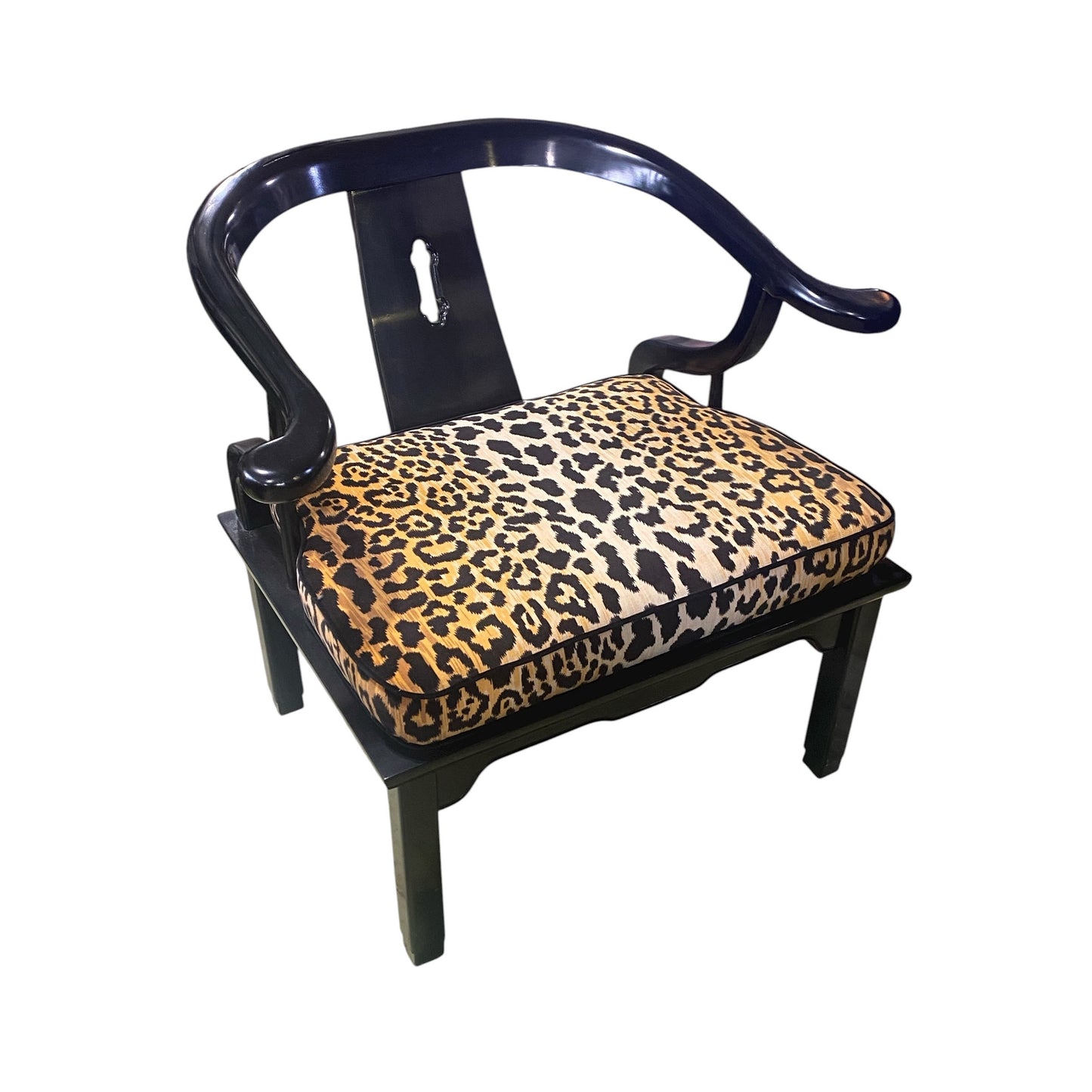 #209 1960's James Mont Style Chinese Black Lacquer Horseshoe Back Club Chair