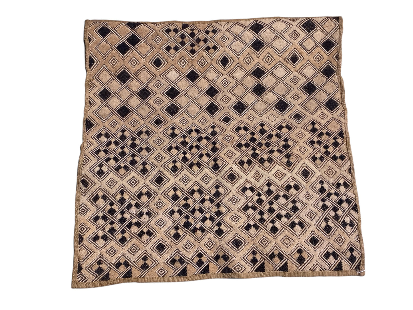 #6701 Vintage LG  African Tribal Kuba Kasai Velvet Raffia Textile 27" by 26.5"