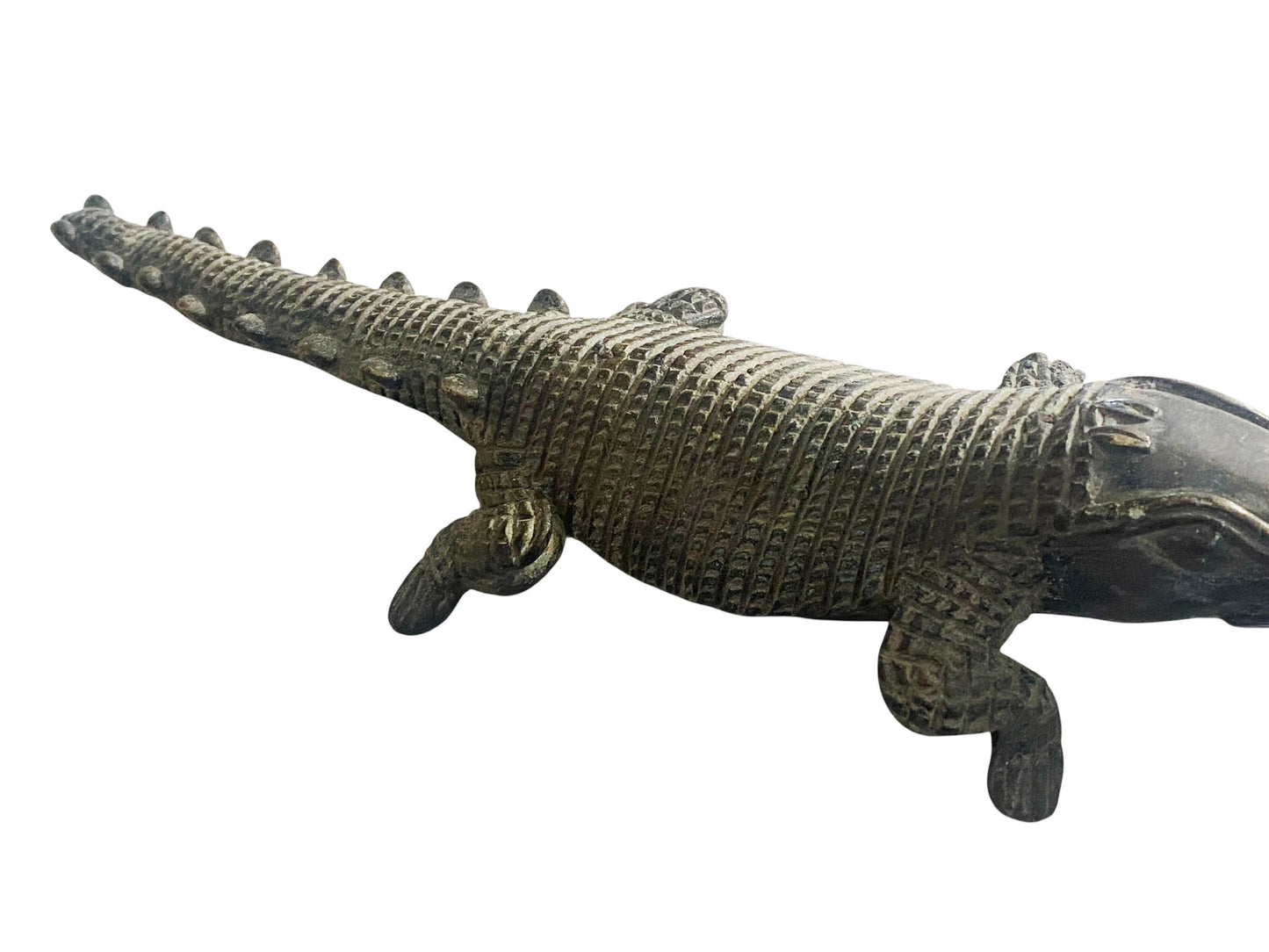#55  Bronze AfricanTribal/ Ashanti Akan Of a CROCODILE I Coast 1.5" h by 11"w