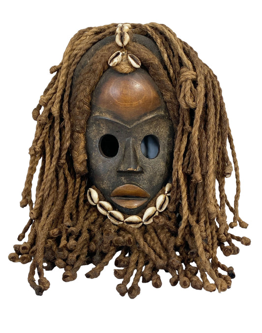 #5998 African Dan Mask Deangle Cowry Shells 16" H