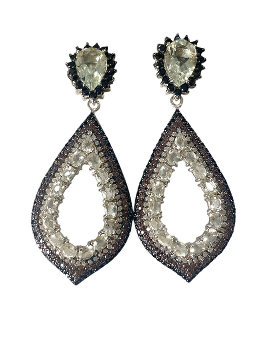 #6335 Vintage Sterling Silver Crystal  Dangle Drop Earrings 2.5" H