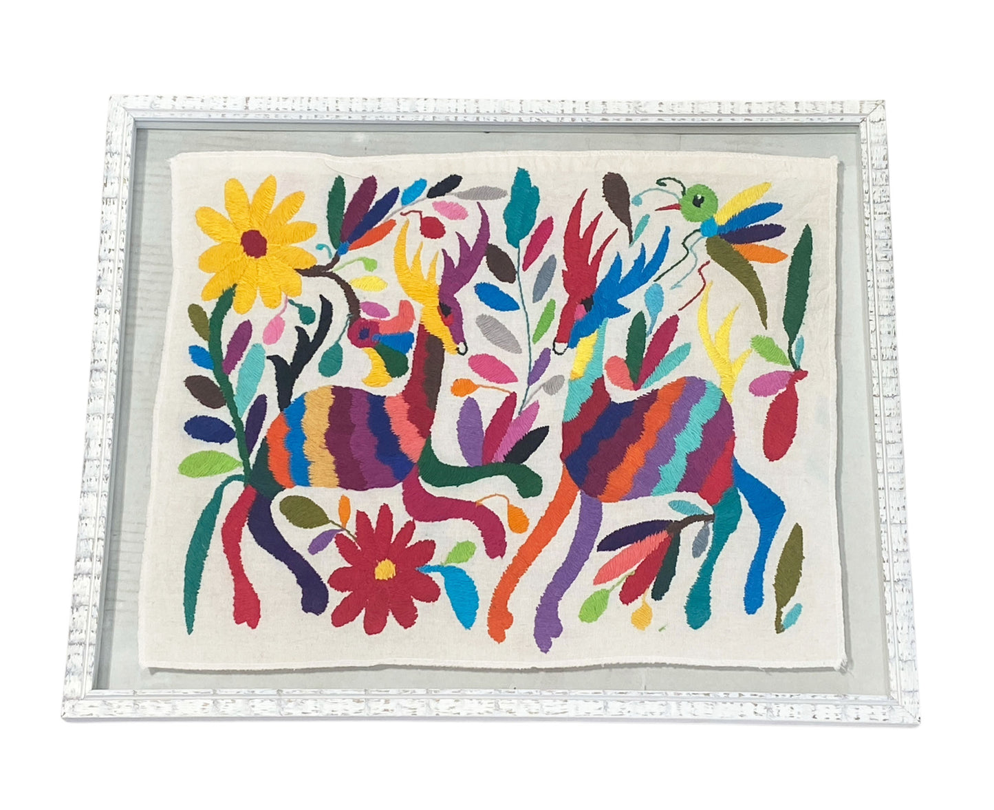 #6437 Mexican Otomi Textile  Hand  Embroidery   Framed 21" w