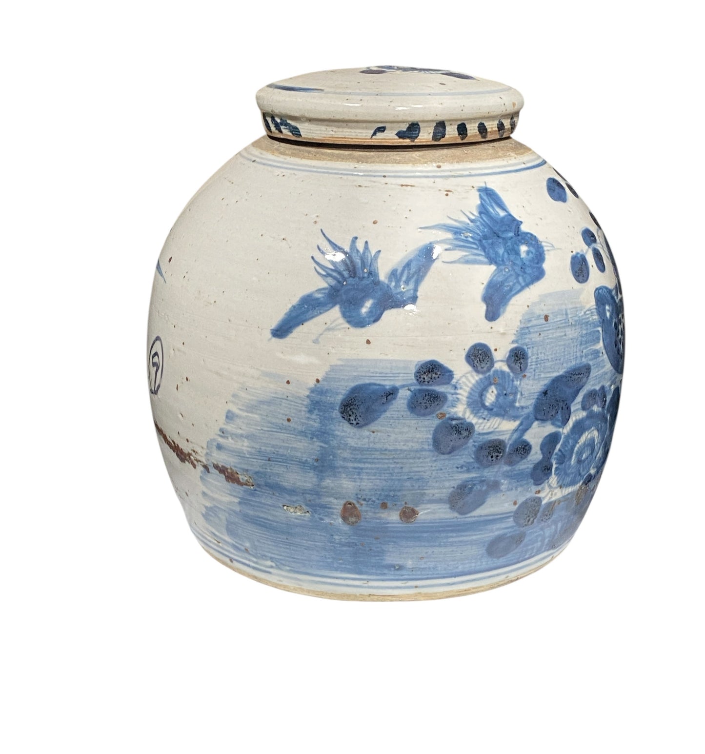 #7293 Chinoiserie Blue & White Porcelain Ginger Jar 9" H