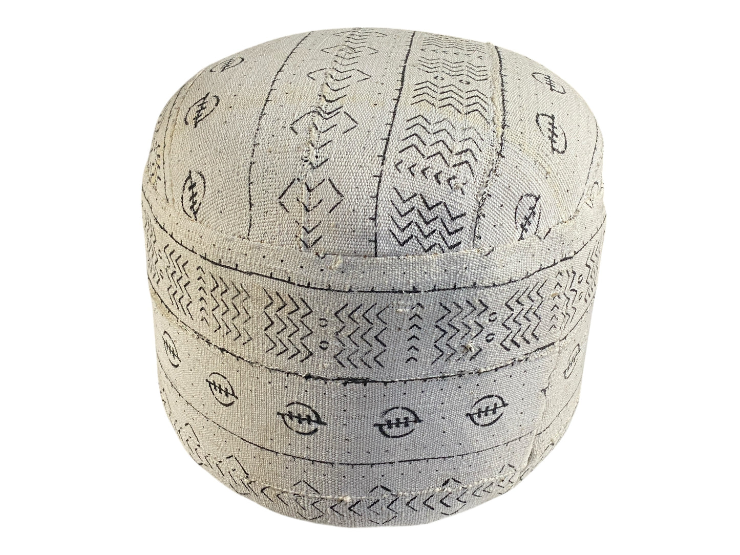#641 LG Ottoman in African Malian White & Black Mud Cloth  Textile  17" h