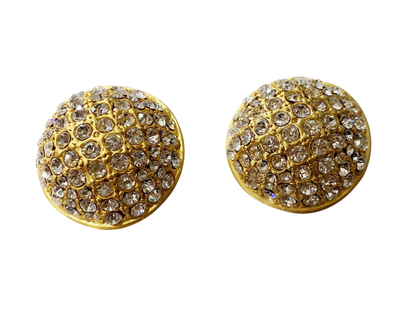 #28 Vintage  Gold Tone W/Shimmering Rhinestones  Clips  Dome Earrings