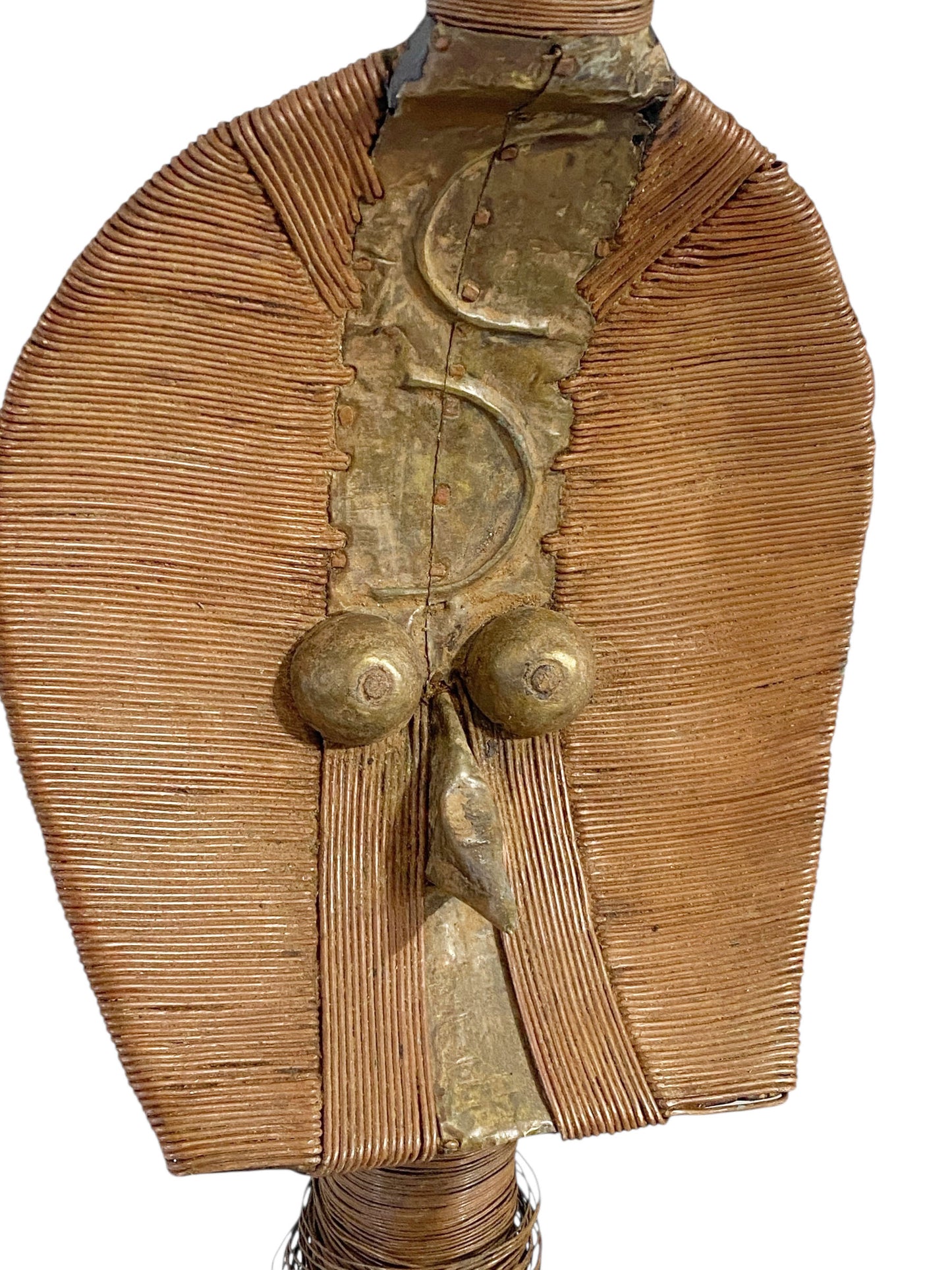 #1168 Rare Old African Bakota Figure Brass Of A Naga  Gabon on Stand 21"H