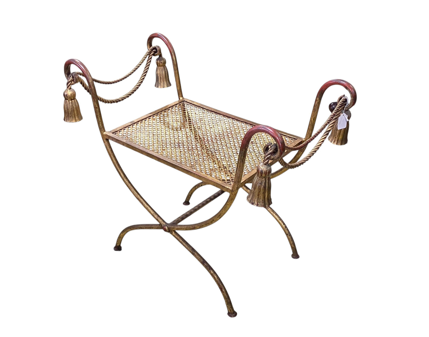 #40   Mid-Century Iron Gold Accents Vanity Foot Stool Bench