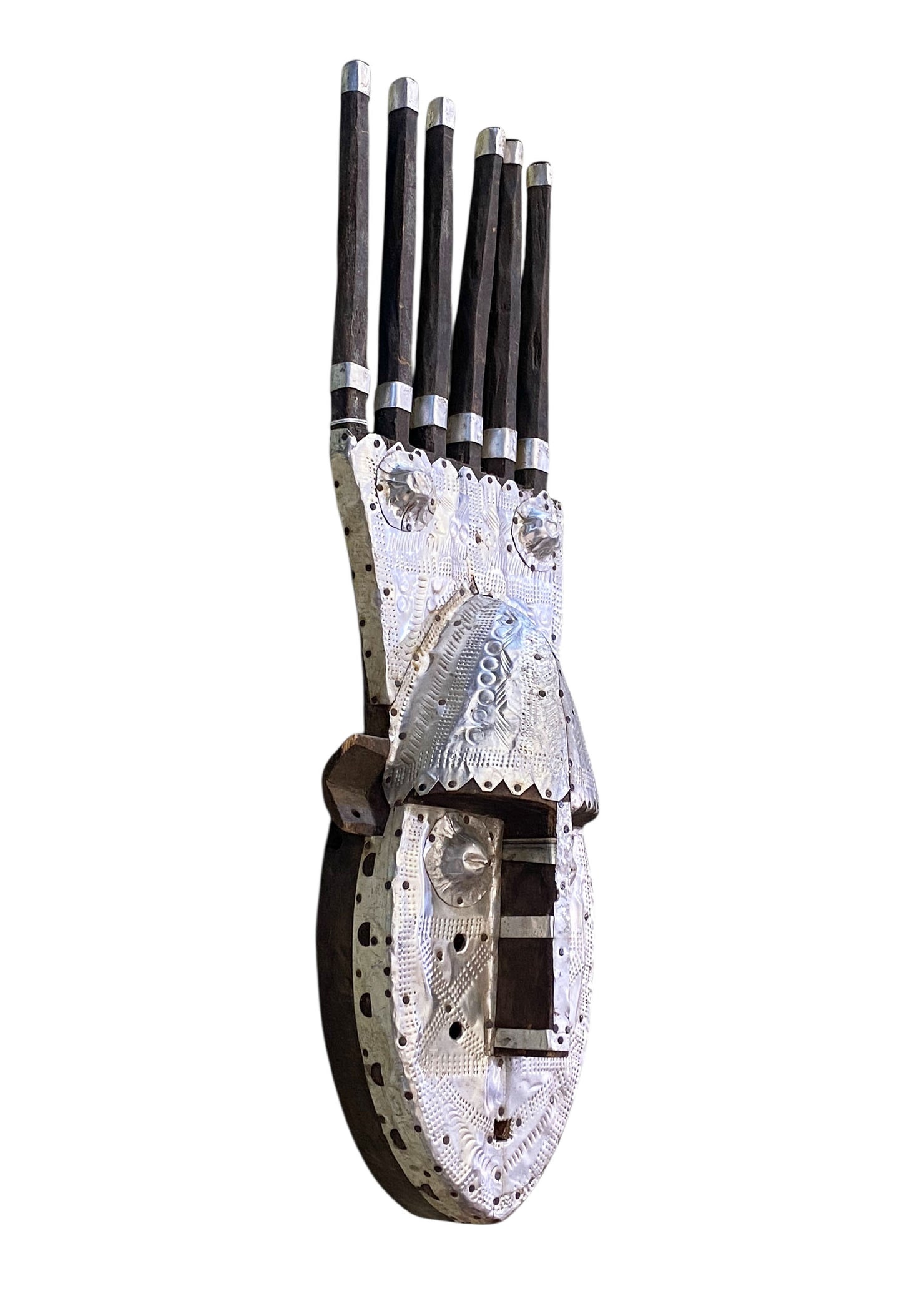 #3060 Vintage African Bamana Ntomo Mask w/ Aluminum 24.75" H