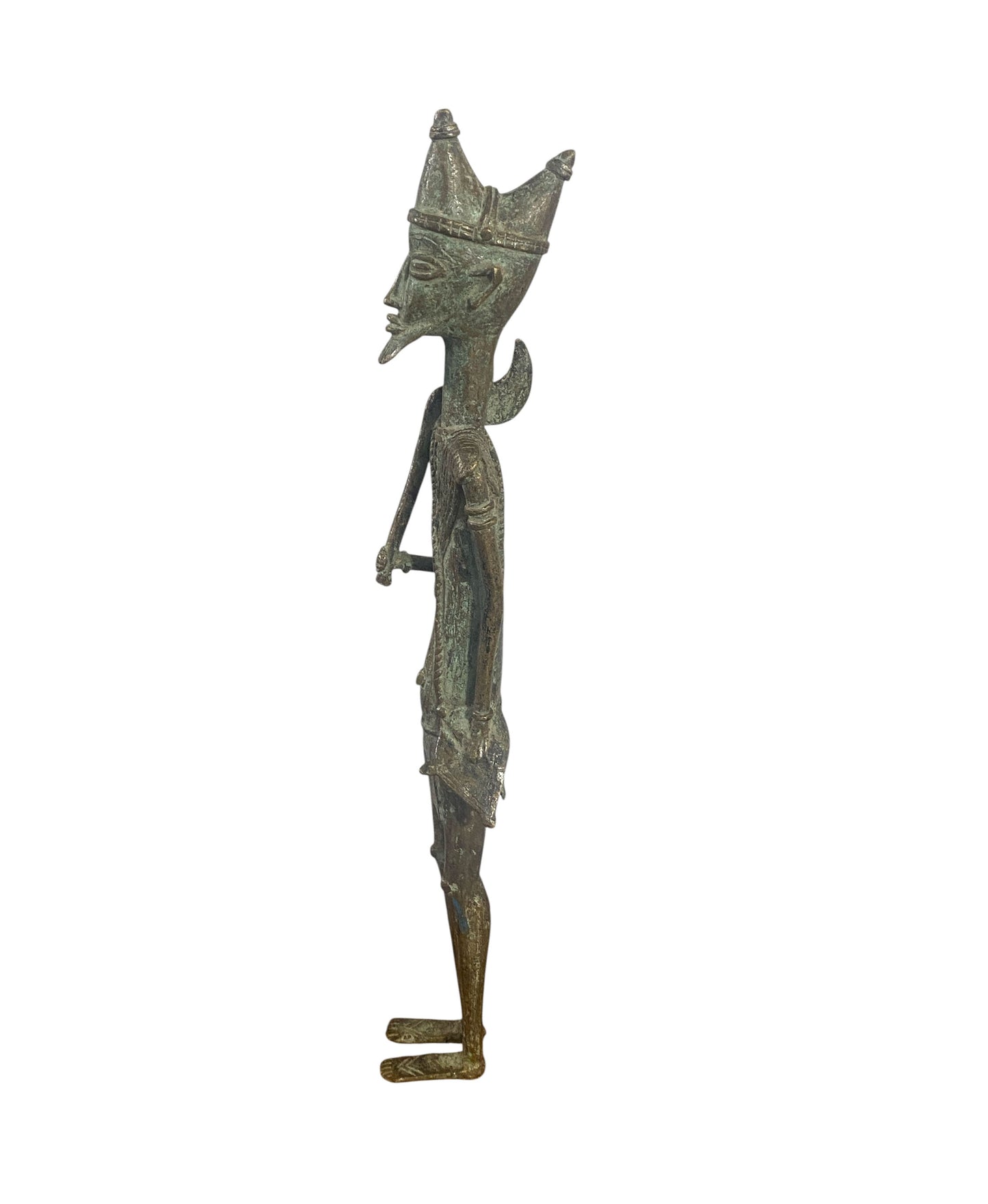 #1197Vintage Dogon Bronze Standing Male  Figure Sculpture Giacometti Style Mali 17" H