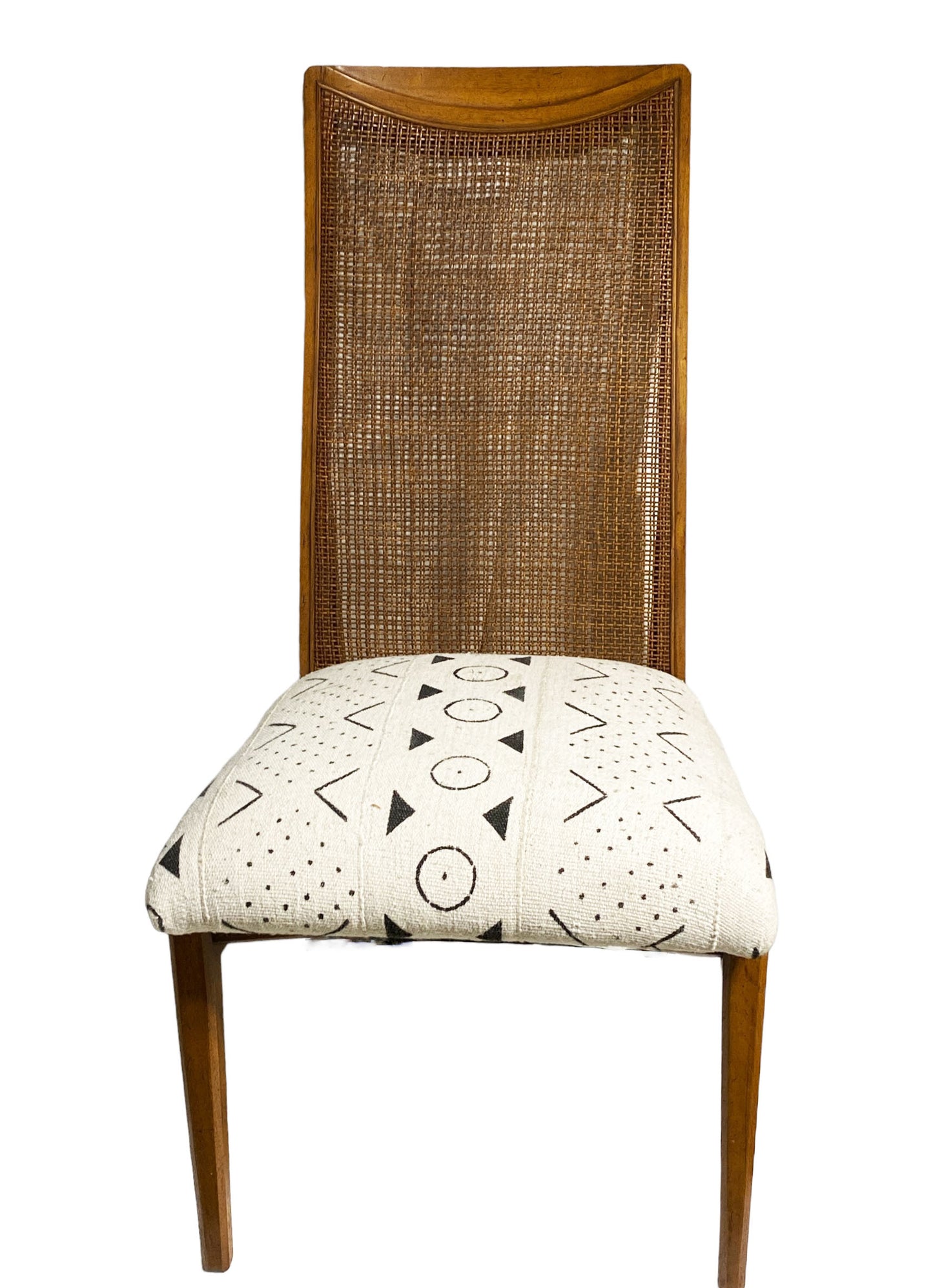 #3581 Mid-Century Rattan Back Chair With Mud Cloth
