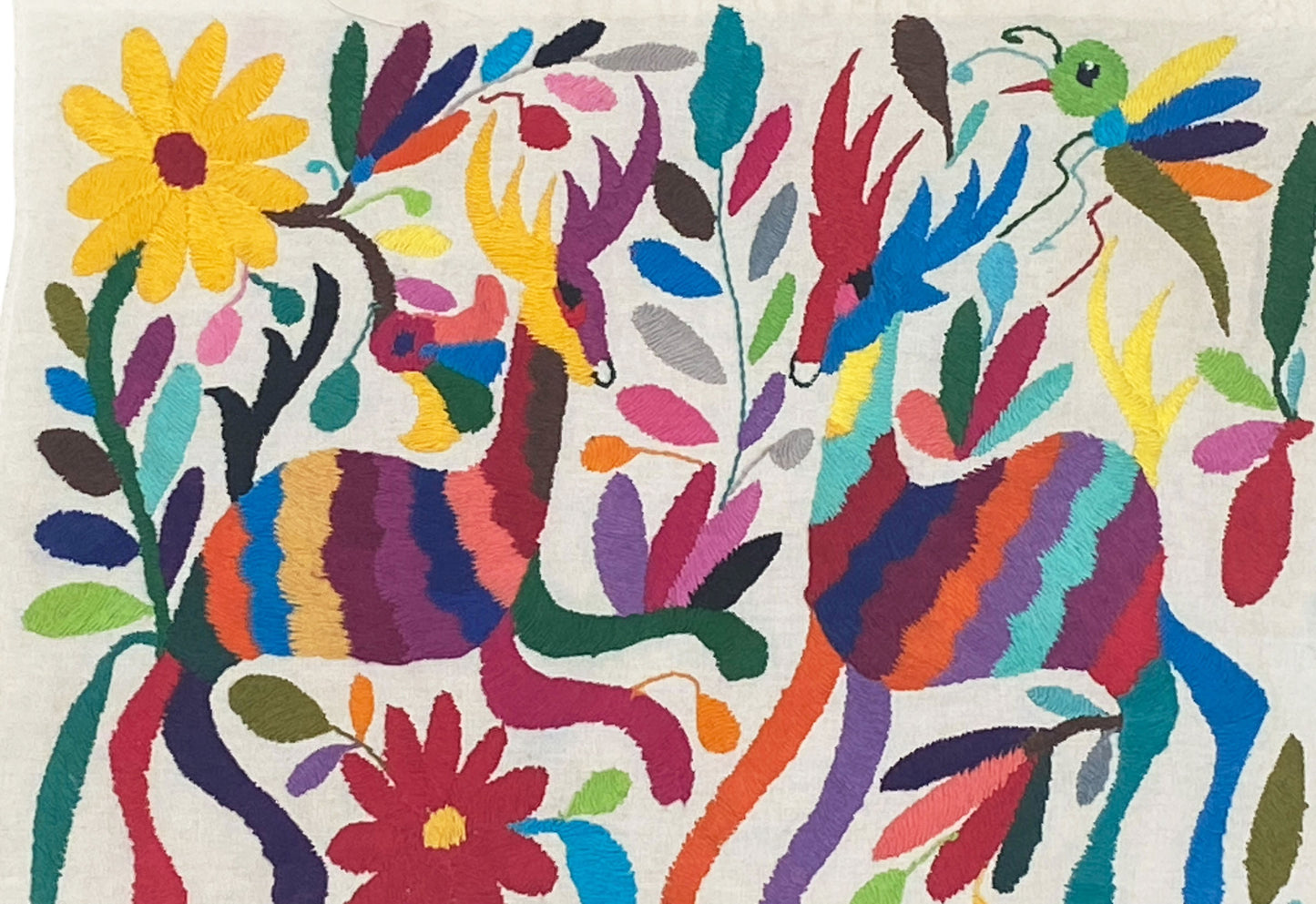 #6437 Mexican Otomi Textile  Hand  Embroidery   Framed 21" w