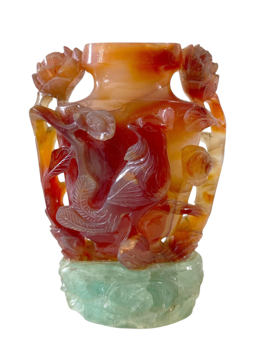 #670 Antique Chinese Carved Carnelian Agate Urn / Snuff  Bottle 3.5' H