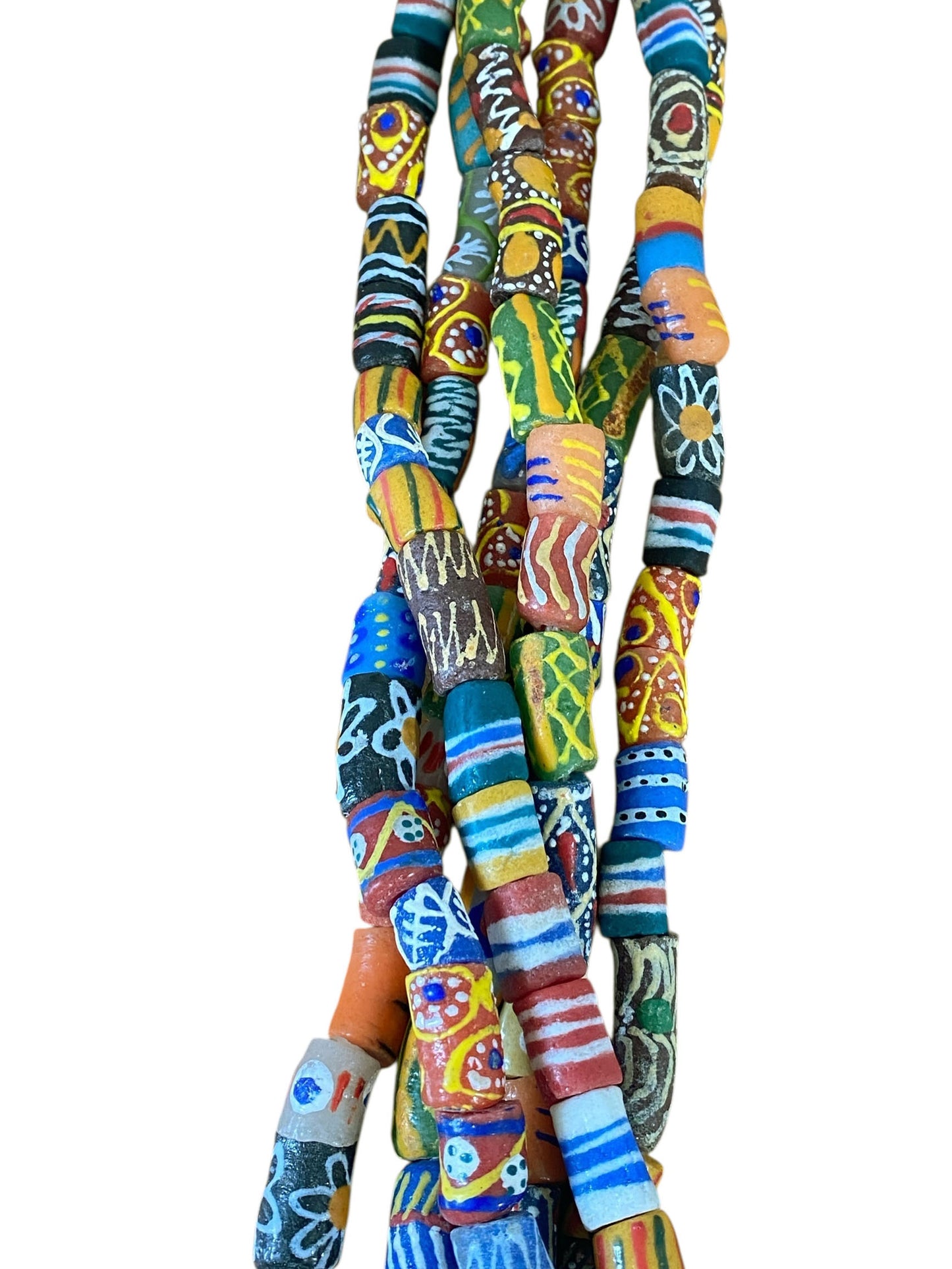 #6816 Set of 3 Vintage MilleFiori  Ghana African Trade Bead Long Necklaces  15" H