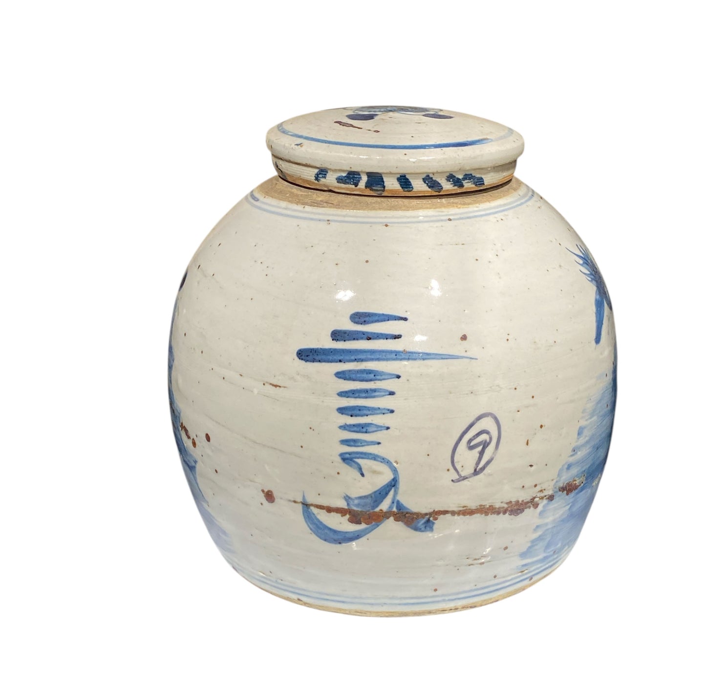 #7293 Chinoiserie Blue & White Porcelain Ginger Jar 9" H