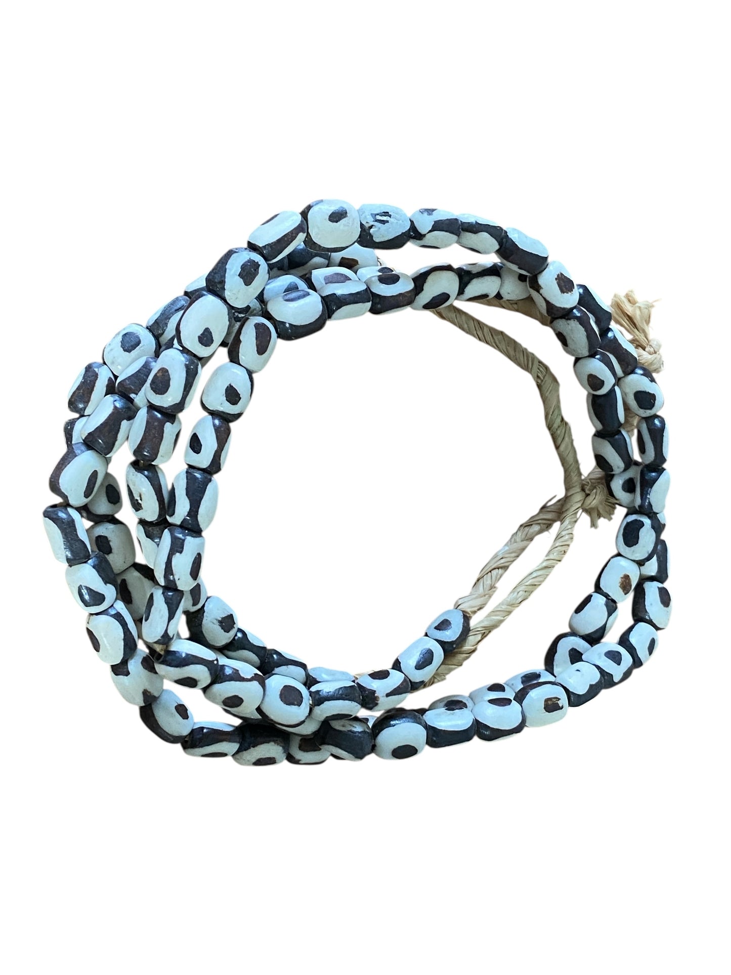 #208 African Kenyan 2 strands Necklaces Brown and white  Batik Bone Trade Beads