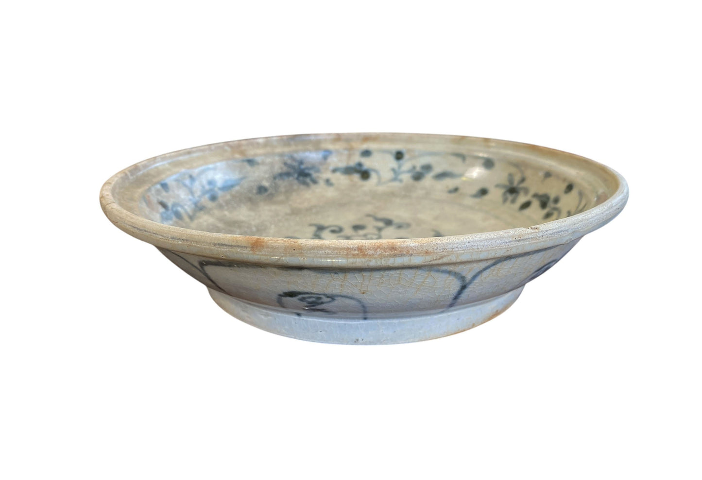 #321  15th Century Hoi an Hoard Shipwreck Porcelain Blue/White Dish With Floral 9" D