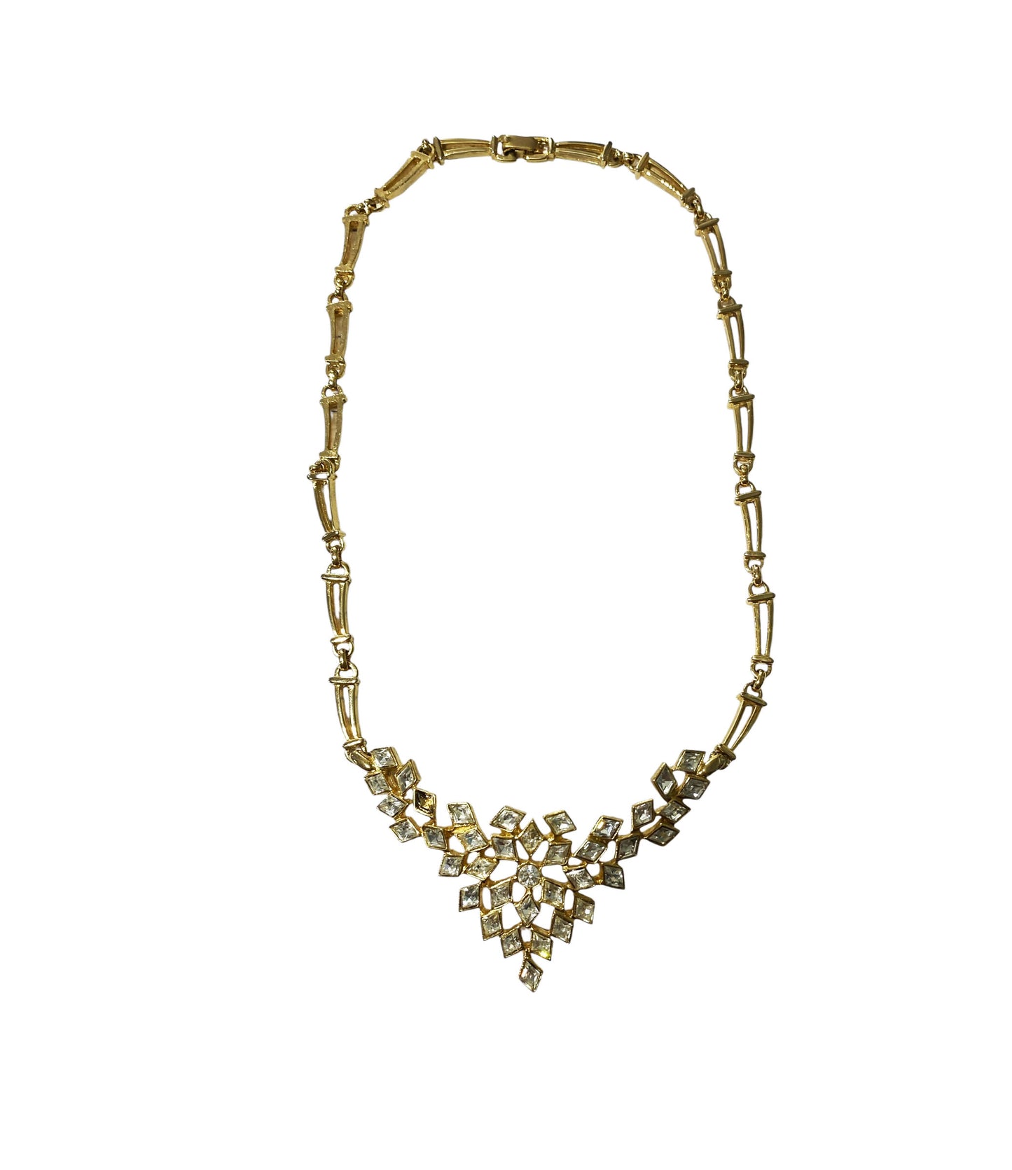 #23 Vintage Gold Tone Necklace with Faux  clear  Diamond Rhinestones