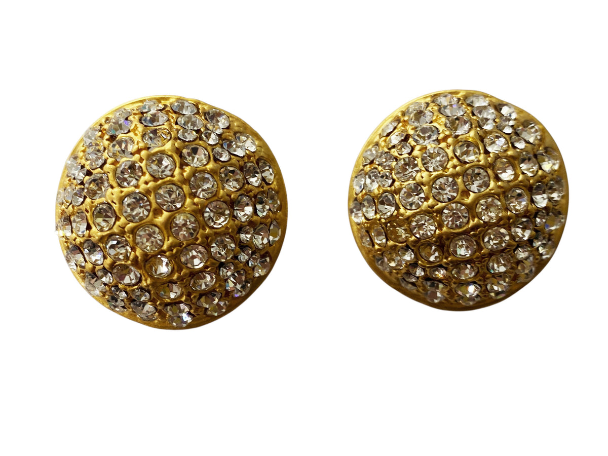 #28 Vintage  Gold Tone W/Shimmering Rhinestones  Clips  Dome Earrings