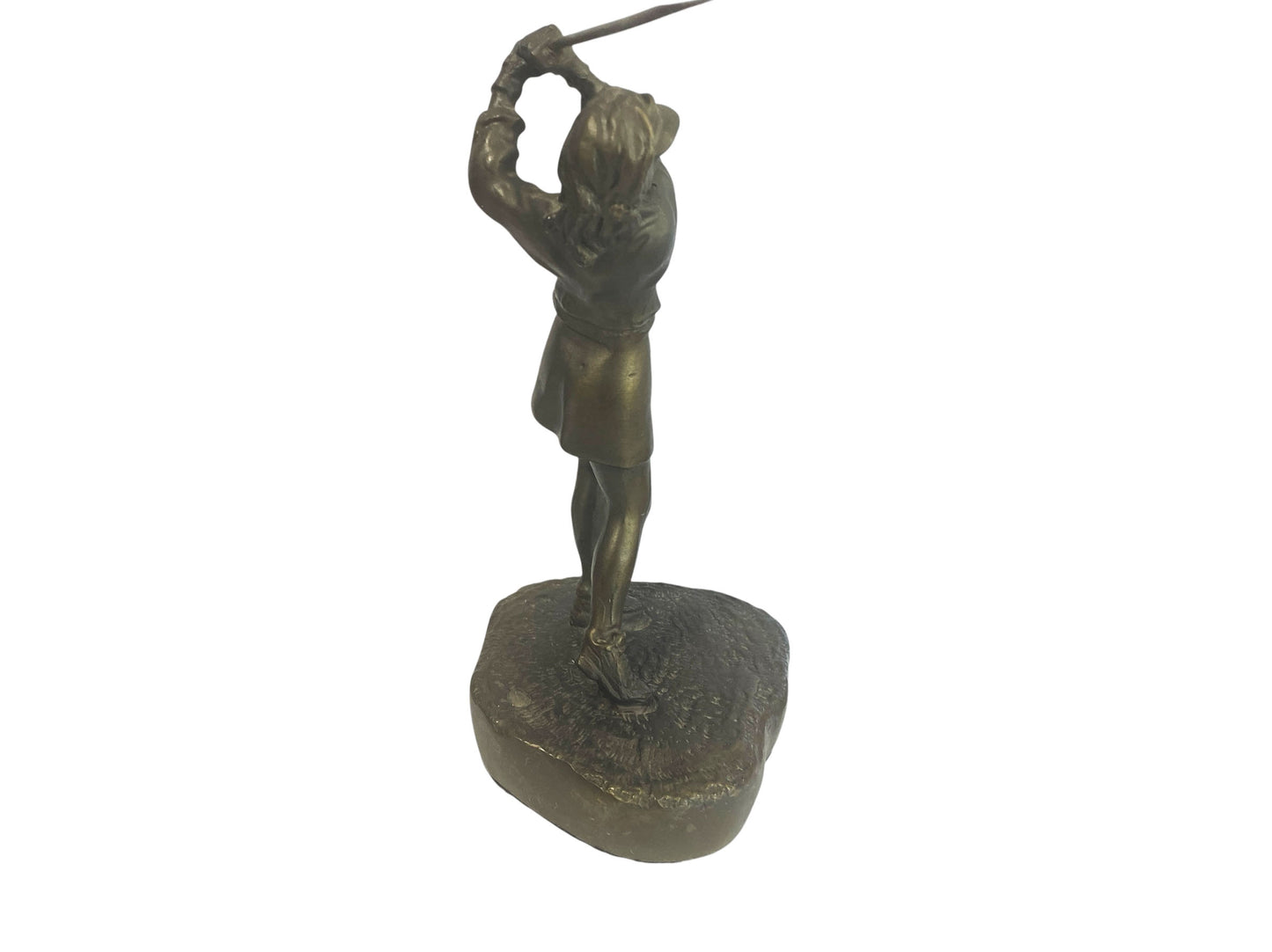 #90 Vtg Bronze Sculpture 9" Female Golfer on Base