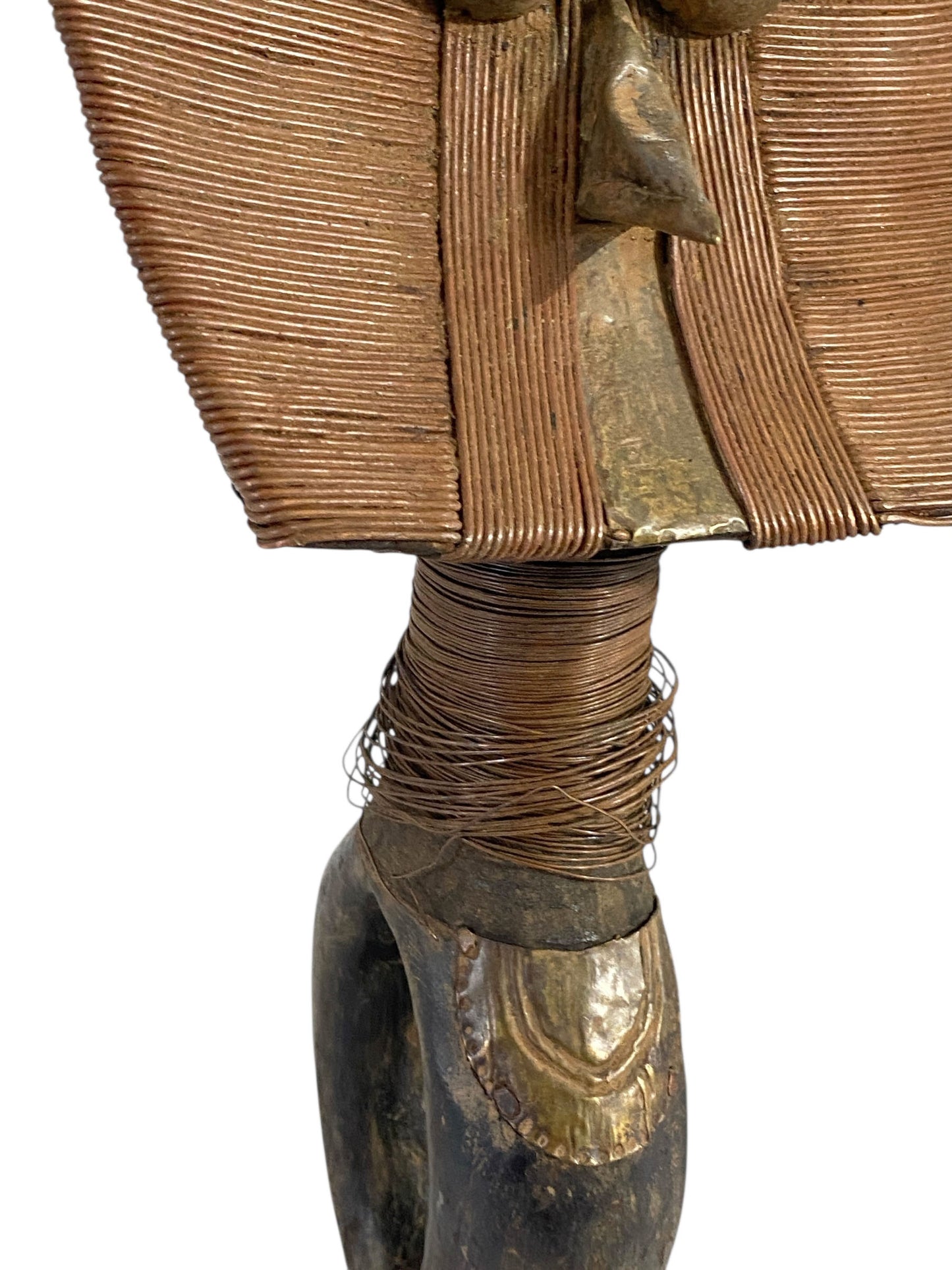 #1168 Rare Old African Bakota Figure Brass Of A Naga  Gabon on Stand 21"H