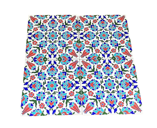 #672 Turkish Iznik Red & Blue Floral Pattern Ceramic Tile