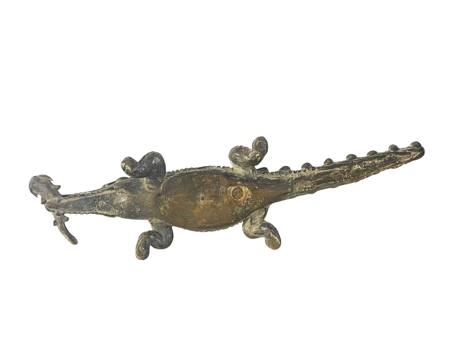 #55  Bronze AfricanTribal/ Ashanti Akan Of a CROCODILE I Coast 1.5" h by 11"w