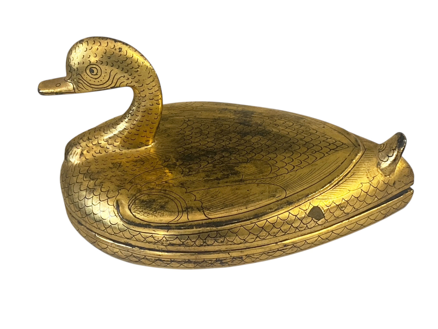 #675 Vintage Burmese Gold Painted Wood Lacquered Duck Trinket Box