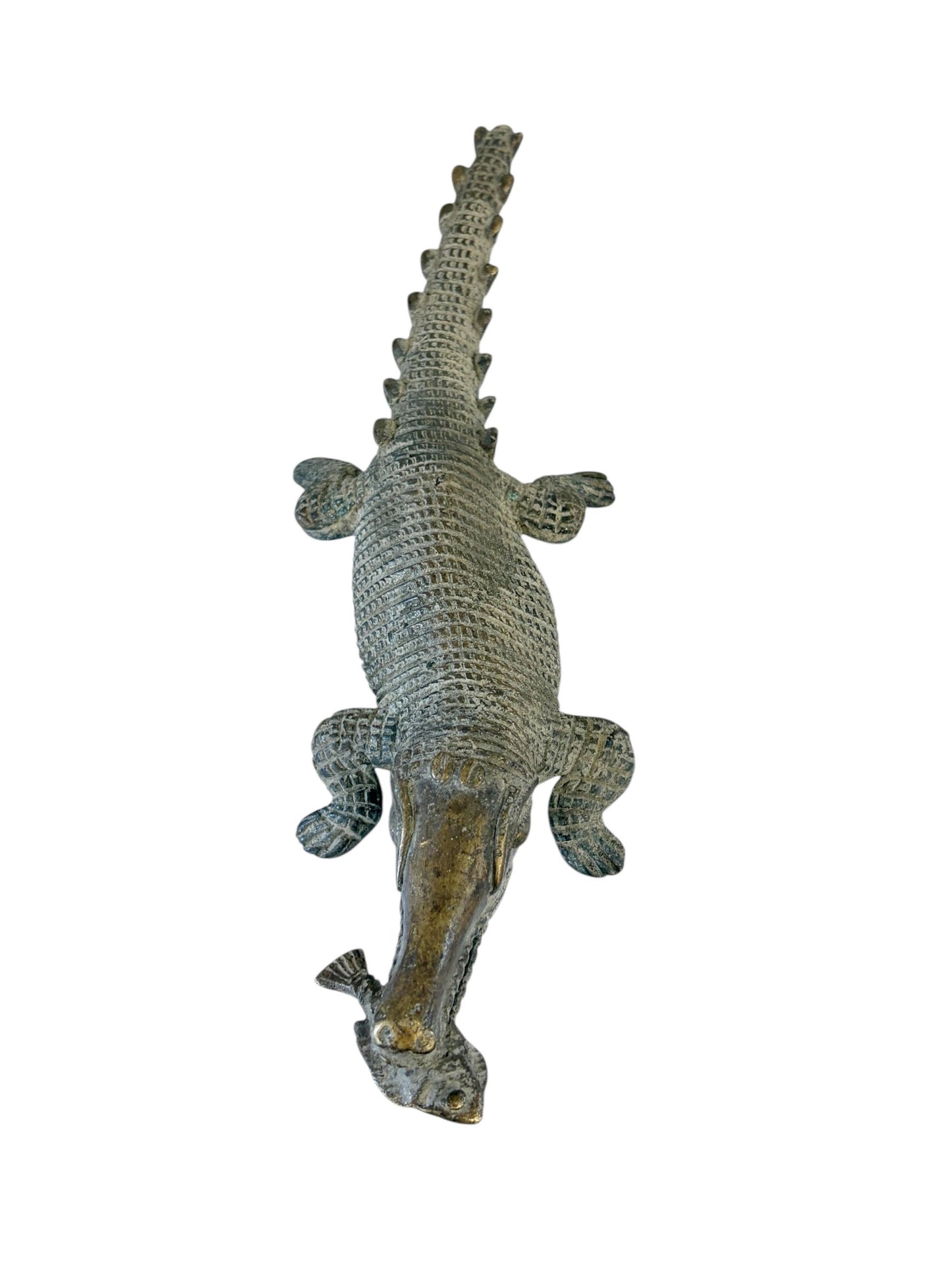 #8379 Bronze AfricanTribal/ Ashanti Akan Of a CROCODILE I Coast 1.75" h by 11.25" w