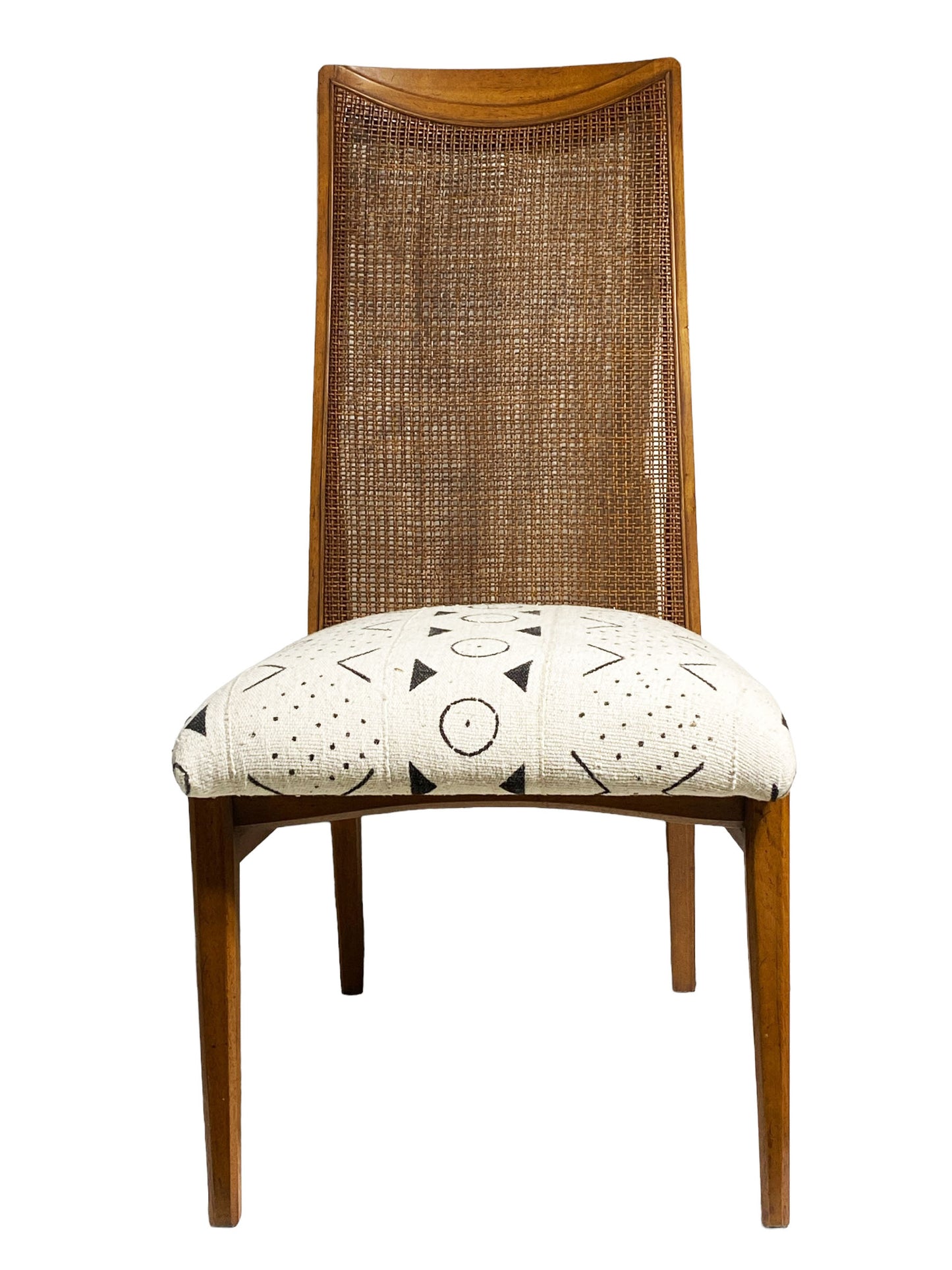 #3581 Mid-Century Rattan Back Chair With Mud Cloth