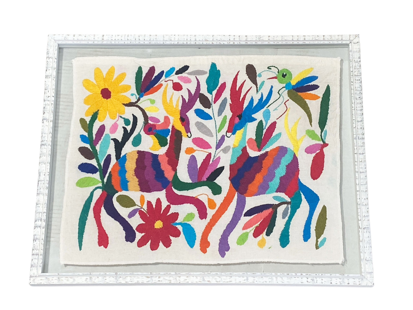 #6437 Mexican Otomi Textile  Hand  Embroidery   Framed 21" w