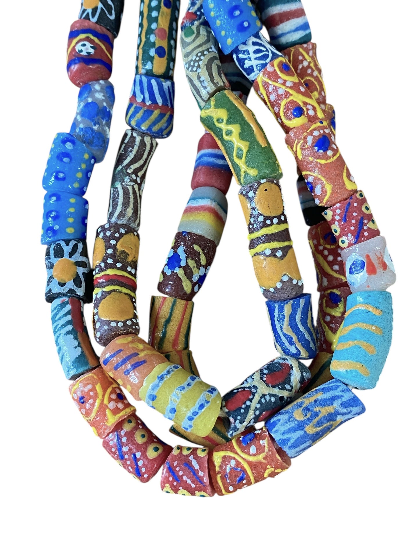 #6816 Set of 3 Vintage MilleFiori  Ghana African Trade Bead Long Necklaces  15" H