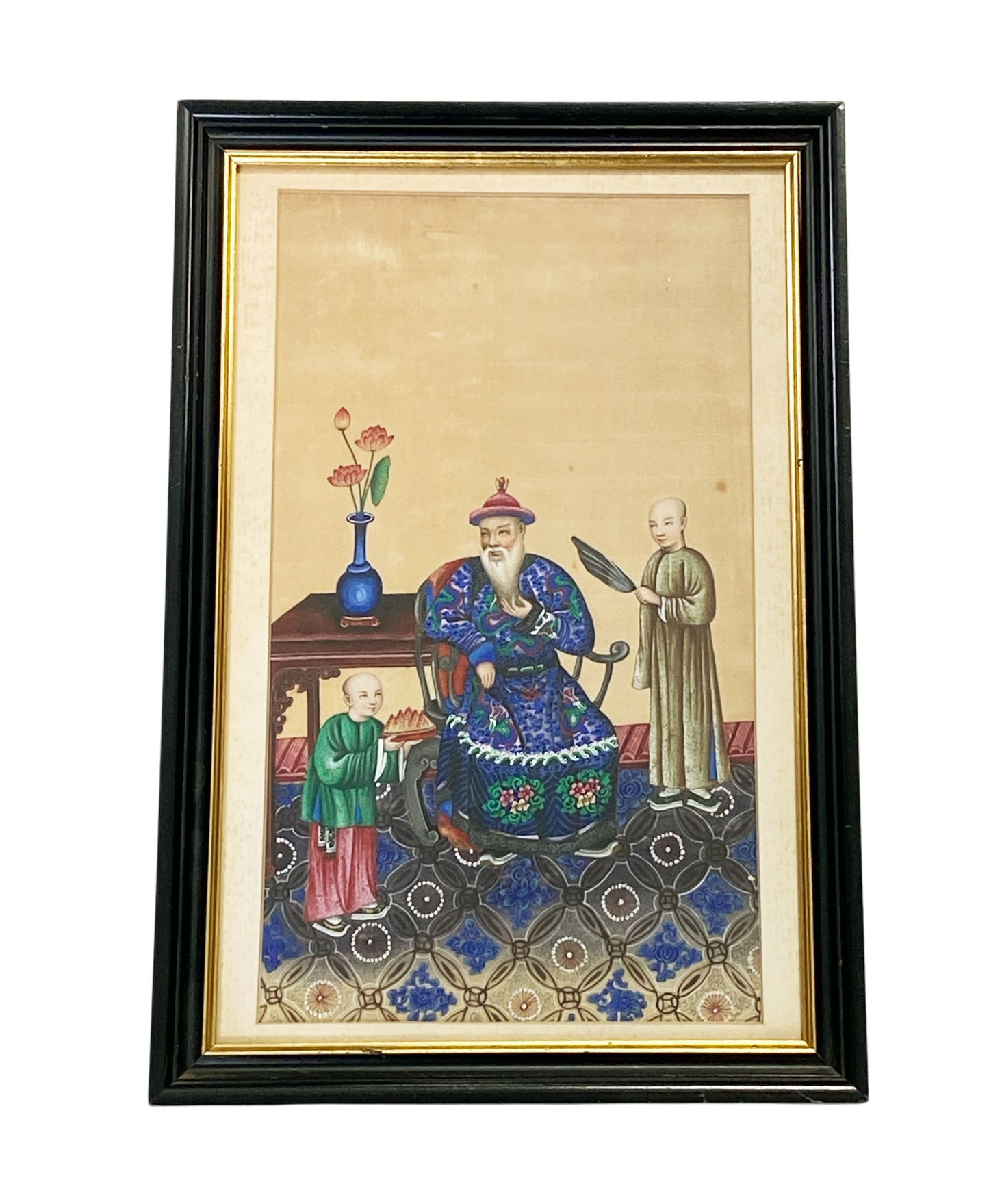 #6029 Early 19th Chinese Export Pith Painting   16.75" H Framed