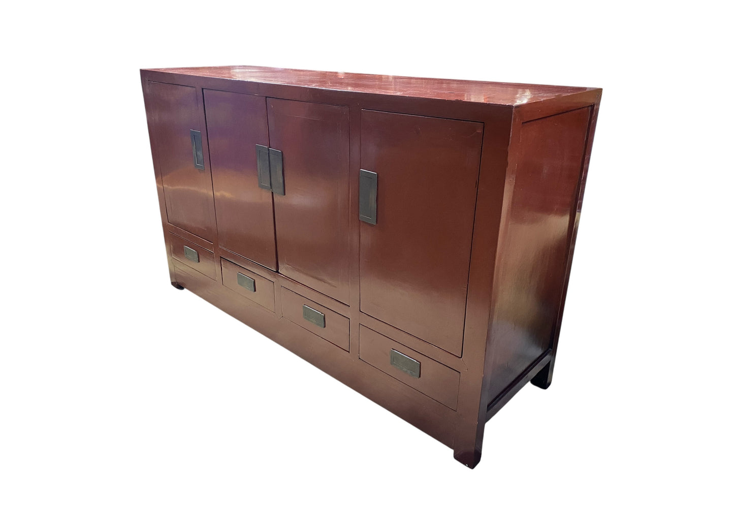#399 Vintage Chinoiserie Dark Red Lacquer Finish  Chest 37.5" H by 63" W