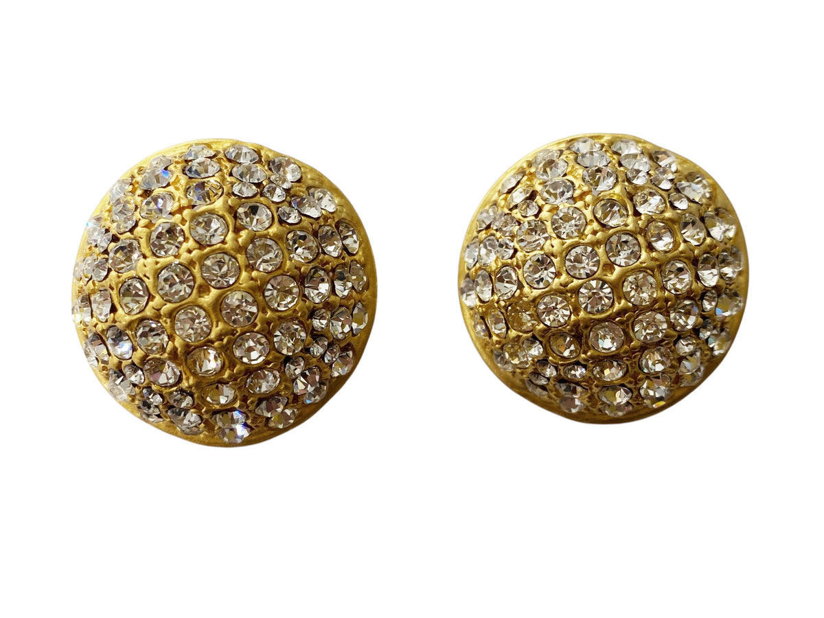 #28 Vintage  Gold Tone W/Shimmering Rhinestones  Clips  Dome Earrings