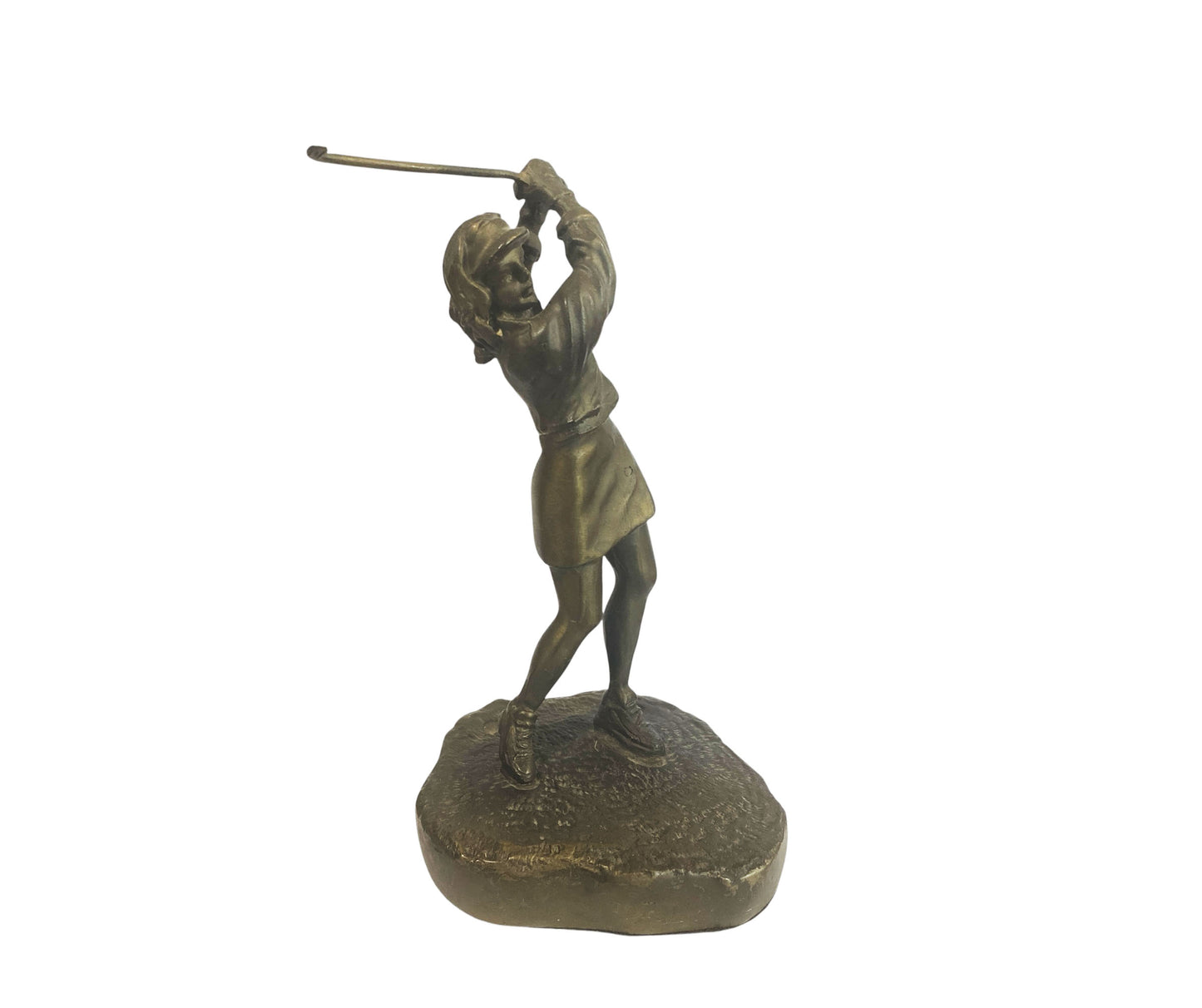#90 Vtg Bronze Sculpture 9" Female Golfer on Base